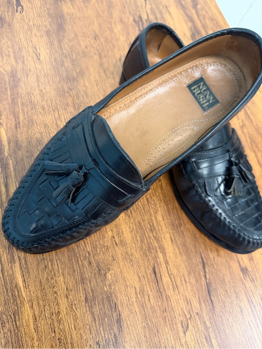 Nunn Bush Black Woven Leather Tassel Slip-On Loafers Size 10M